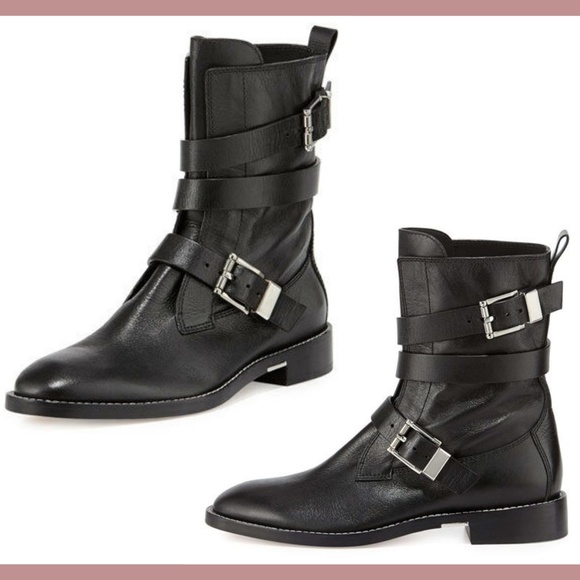 NEW‎ Alexander Wang [SZ Men 39 ] Strappy Louise Smooth Calf Leather Moto Boots - Picture 1 of 16